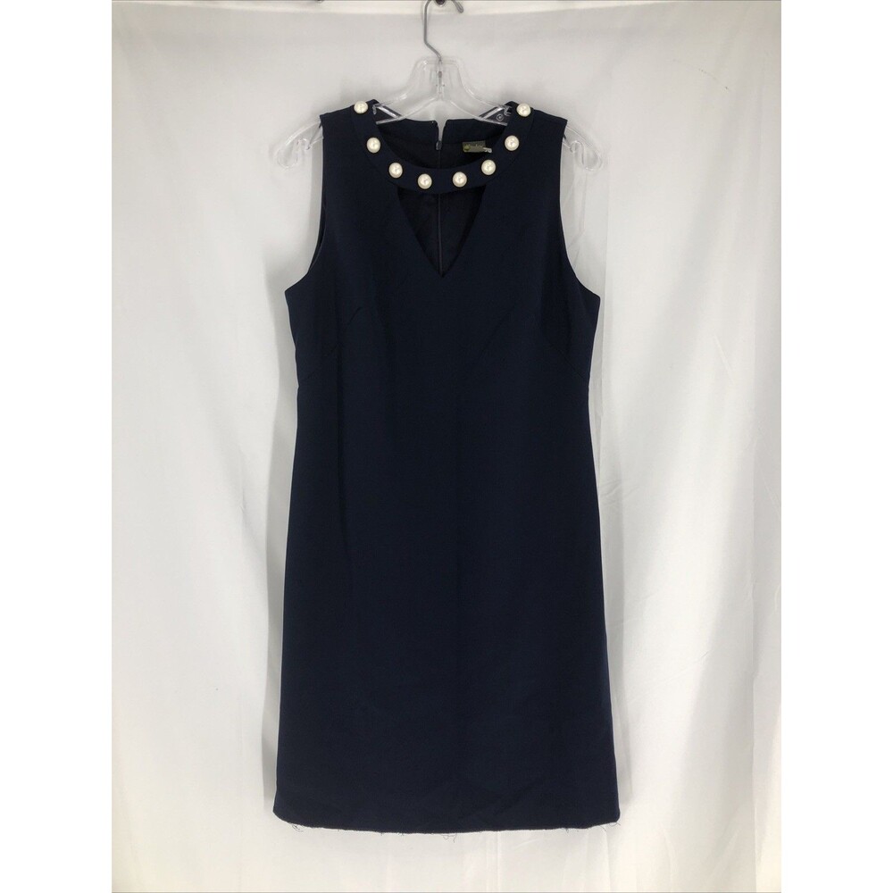 Just Taylor Blue Sheath Dress Key Hole Sleeveless Pearl collar  Size 12
